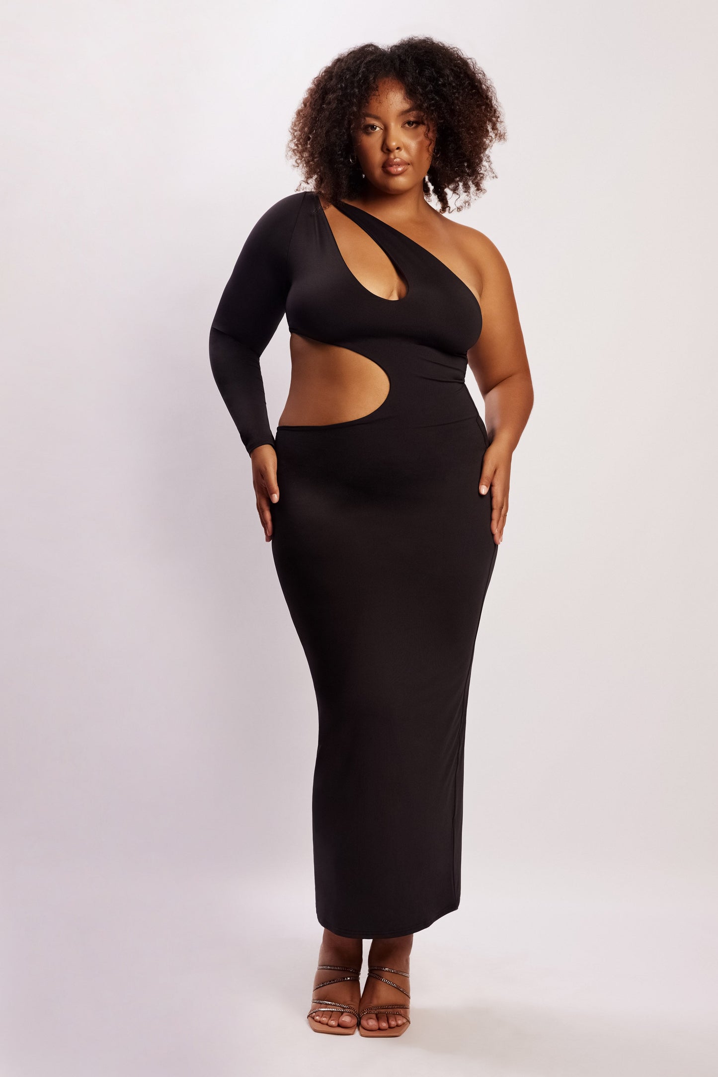 Joyce One Shoulder Cut Out Maxi Dress - Black