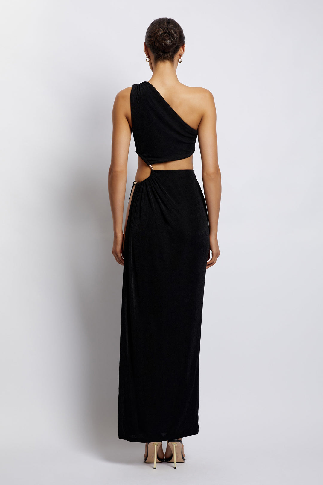 Paige Ruched Side Cut Out Maxi Dress - Black - MESHKI