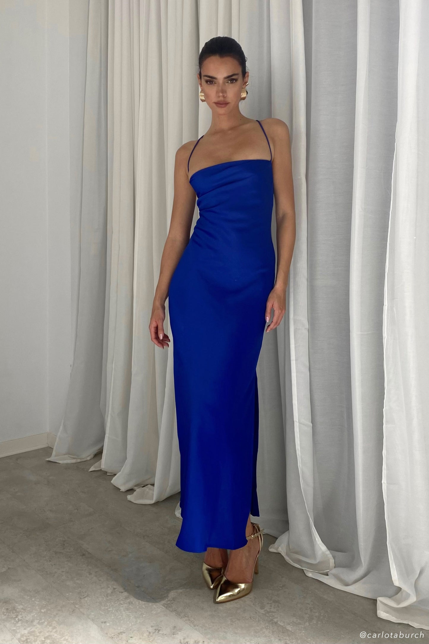 Sydney Straight Neck Slip Maxi Dress - Cobalt Blue